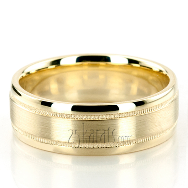 Fine Satin Finish Diamond Cut Wedding Band