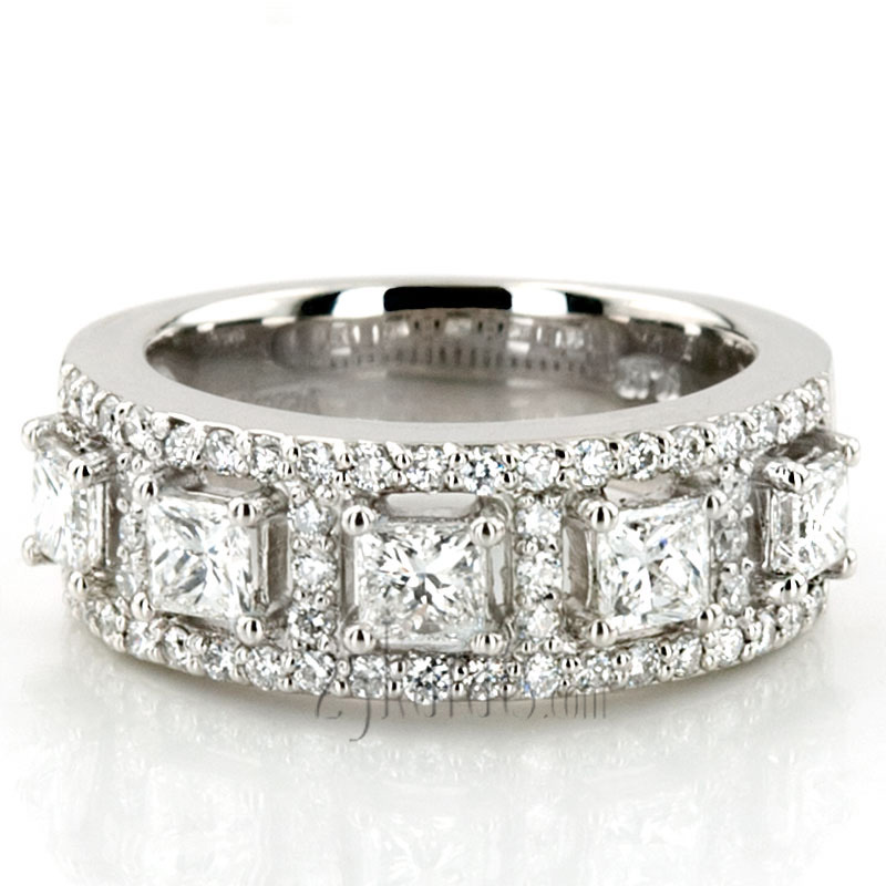 14K white gold Princess and Brilliant Round Diamond Wedding Anniversary Band (1 7/8 ct. tw.) - alternate view 7