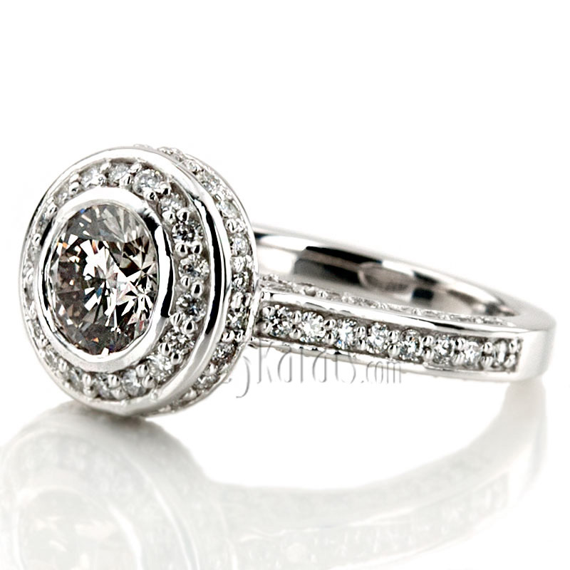 18K white gold Halo Style Pave Set Bezel Center Diamond Engagement Ring (0.98 ct. tw.) - alternate view 5