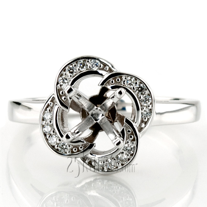 14K white gold Floral Halo Bead Set Diamond Engagement Ring (0.12 ct. tw.) - alternate view 7