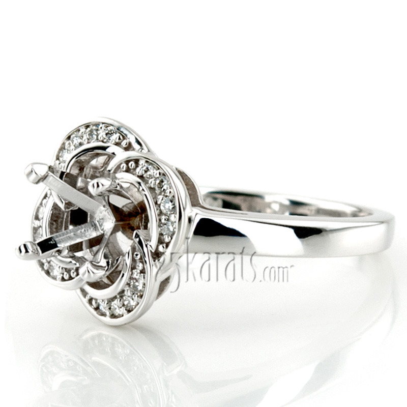 14K white gold Floral Halo Bead Set Diamond Engagement Ring (0.12 ct. tw.) - alternate view 8