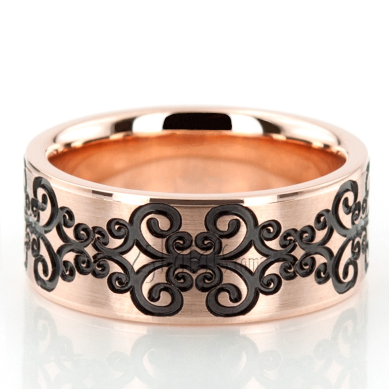 10K yellow gold 8mm. satin Symmetrical-Spiral-Milled-Wedding-Ring - alternate view 2