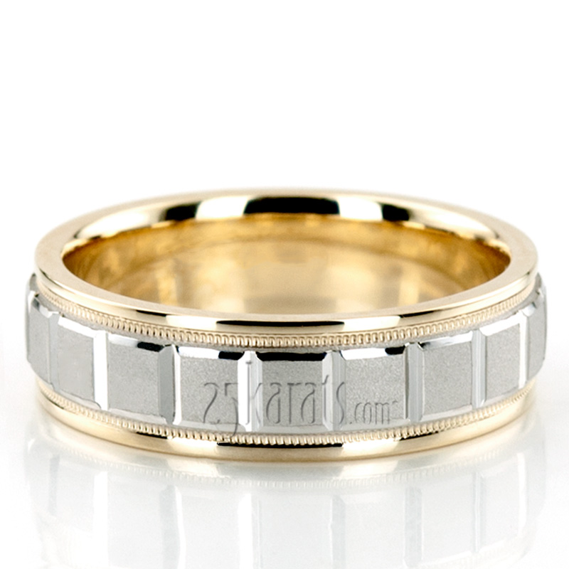 Chic Rectangular Cut Two-Tone Wedding Ring 