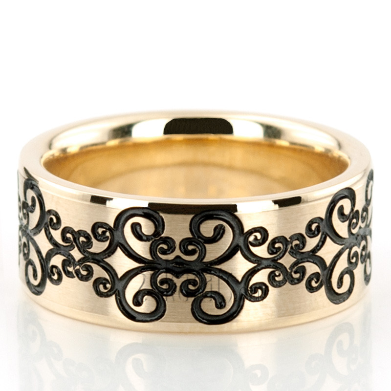 10K yellow gold 8mm. satin Symmetrical-Spiral-Milled-Wedding-Ring - alternate view 3