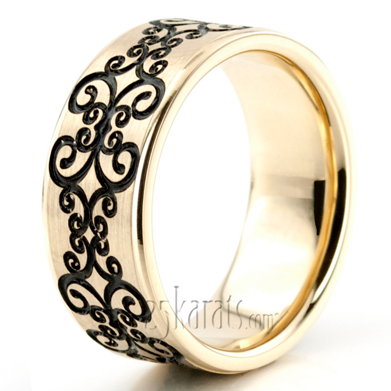 10K yellow gold 8mm. satin Symmetrical-Spiral-Milled-Wedding-Ring - alternate view 4