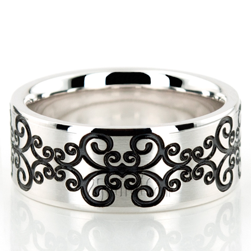 10K white gold 8mm. satin Symmetrical-Spiral-Milled-Wedding-Ring - main view