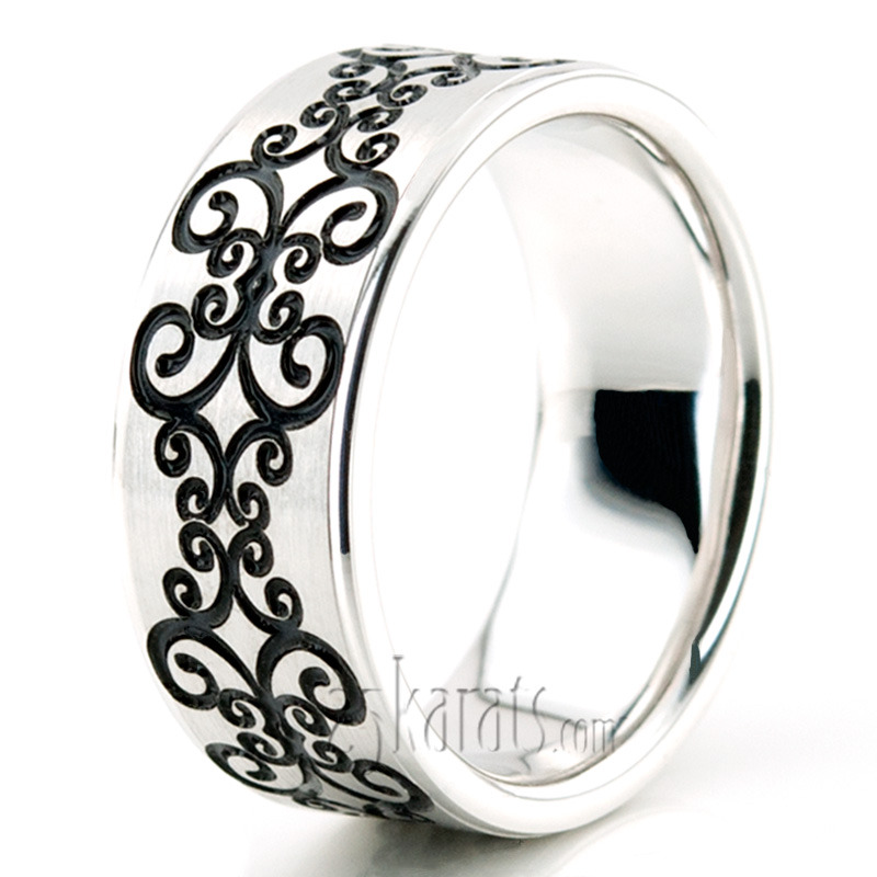 10K white gold 8mm. satin Symmetrical-Spiral-Milled-Wedding-Ring - alternate view 5