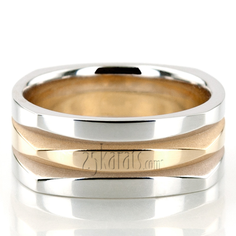Exquisite Incised Four Sided Wedding Band 