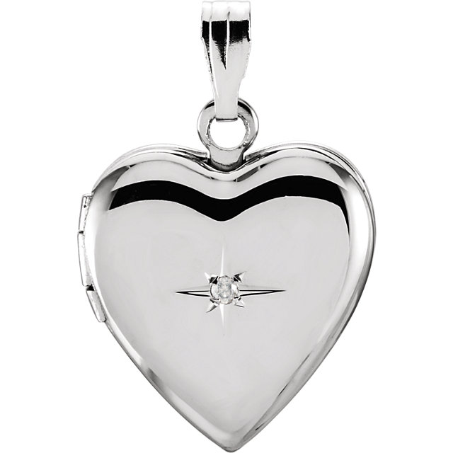 Sterling Silver Heart Locket With Solitaire Diamond (0.01 ct.)