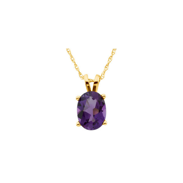 Genuine Amethyst Solitaire 14K Gold Necklace - main view