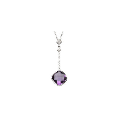 14kt White Checkerboard Amethyst And Diamond Necklace (0.04 ct.)
