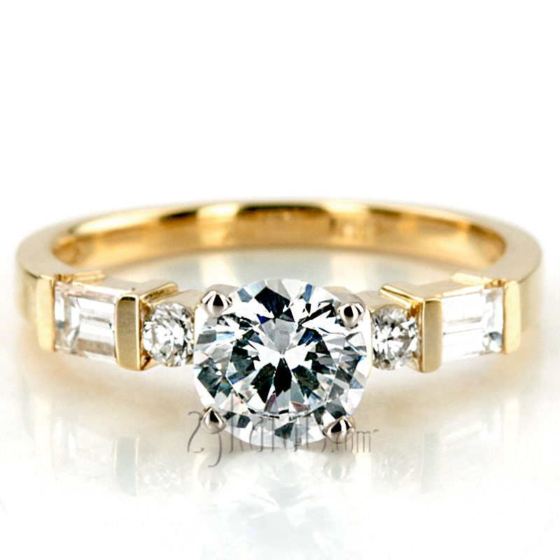14K white gold Baguette and Round Diamond Engagement Ring (0.42ct. tw.) - alternate view 7