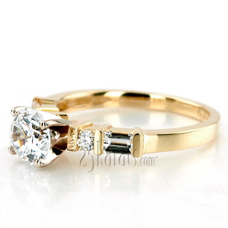 Baguette and Round Diamond Engagement Ring (0.42ct.tw) - view 8