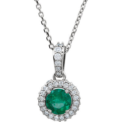 Emerald And 1/4 ct. t.w. Diamond Entourage 14k White Gold 18" Necklace