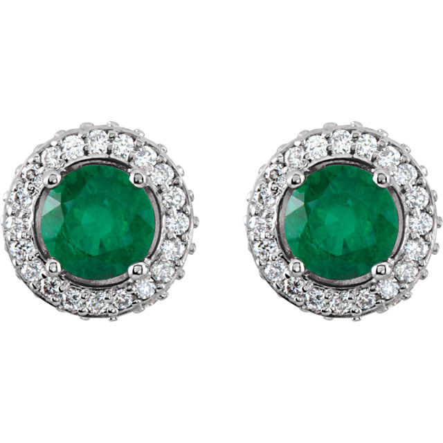 Emerald And 3/8 ct. t.w.  Diamond Entourage 14k White Gold Earrings