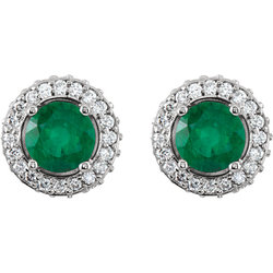Emerald And 3/8 ct. t.w.  Diamond Entourage 14k White Gold Earrings
