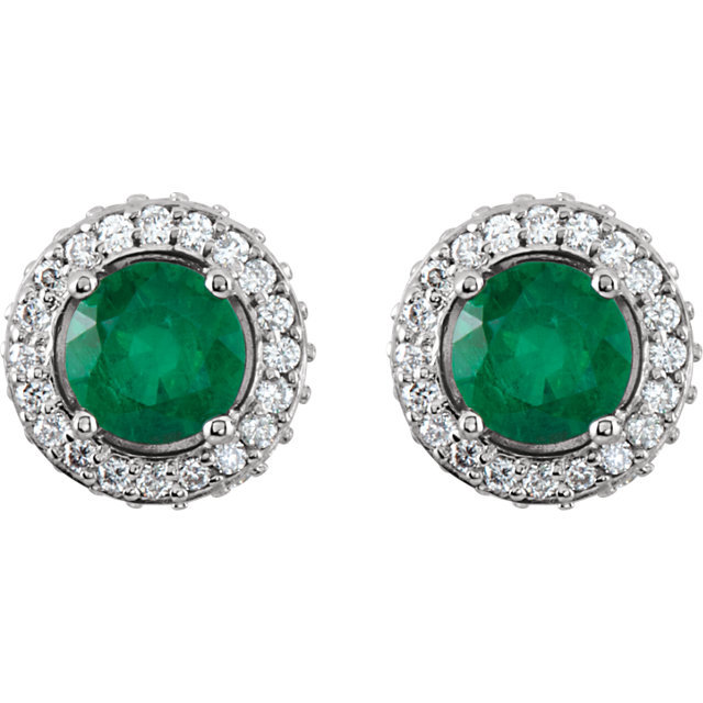 14K gold Emerald And 3/8 ct. tw. Diamond Entourage 14K White Gold Earrings - main view