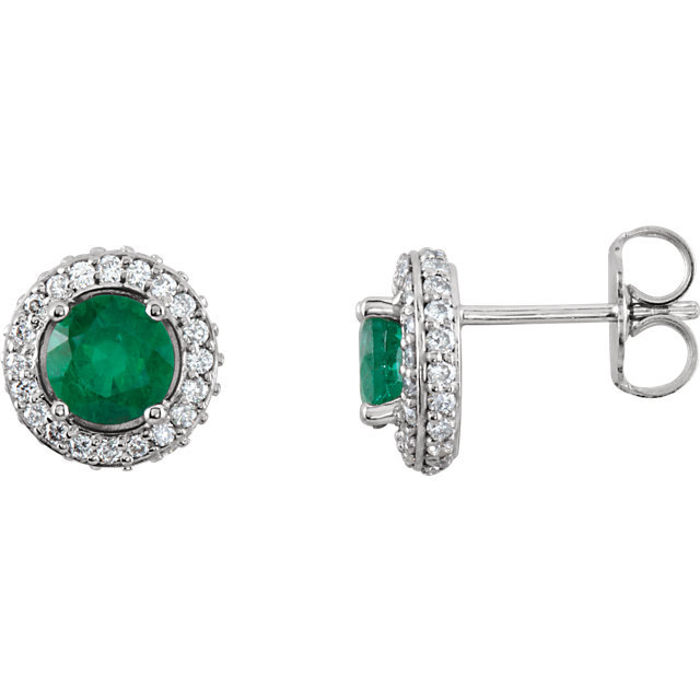 14K gold Emerald And 3/8 ct. tw. Diamond Entourage 14K White Gold Earrings - alternate view 2