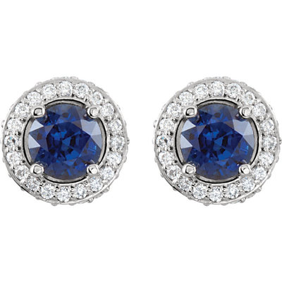 Blue Sapphire And 3/8 ct. t.w. Diamond Entourage Earrings