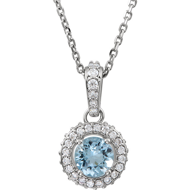 Aquamarine And 1/4 ct. tw. Diamond Entourage 14k White Gold 18" Necklace - view 1