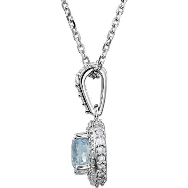 Aquamarine And 1/4 ct. tw. Diamond Entourage 14k White Gold 18" Necklace - view 2