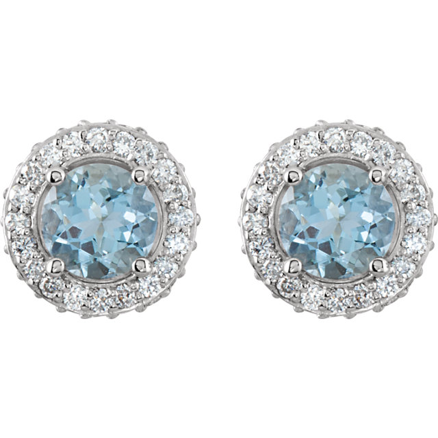 Aquamarine And 3/8ctw Diamond Entourage 14k White Gold Earrings - view 1