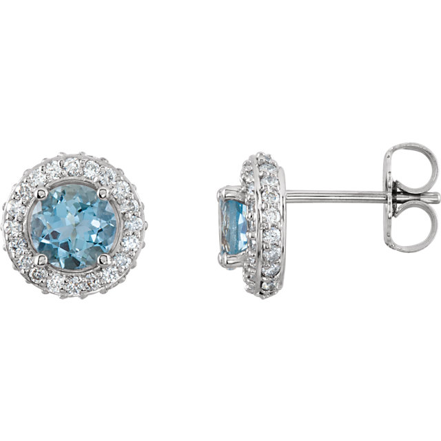 Aquamarine And 3/8ctw Diamond Entourage 14k White Gold Earrings - view 2