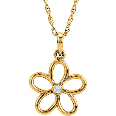 14k Yellow Gold Flower Pendant With Solitaire Diamond(0.03 ct.)