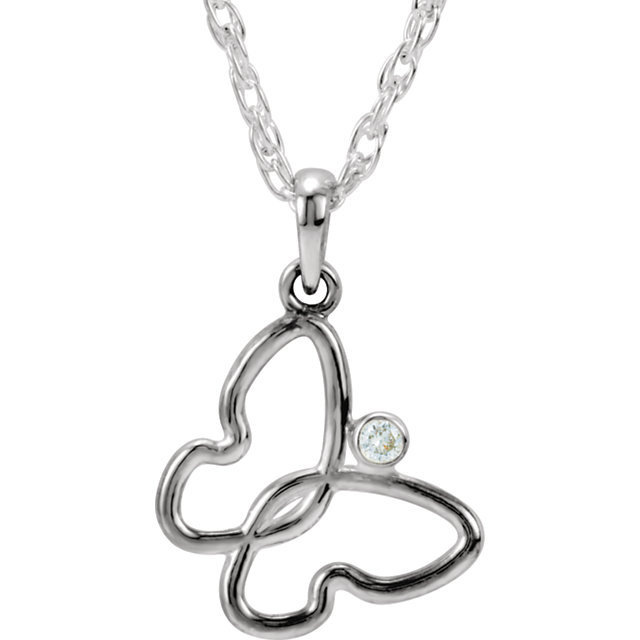 Sterling Silver Butterfly Pendant With Solitaire Diamond (0.025 ct. tw.) - main view