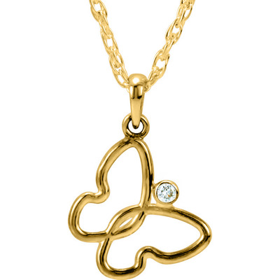 Gold Butterfly Pendant With 18" Chain (0.025 ct.)