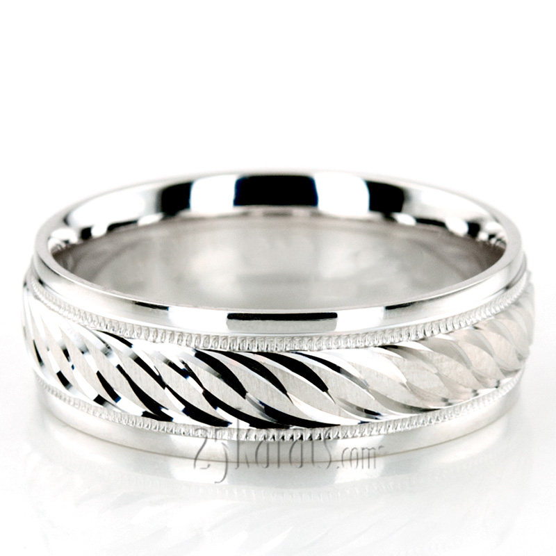 Attractive Brush Finish Fancy Carved Wedding Band 