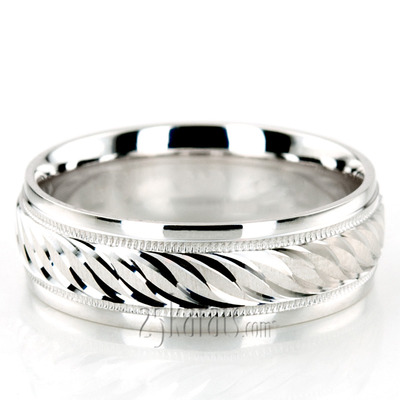 Attractive Brush Finish Fancy Carved Wedding Band 
