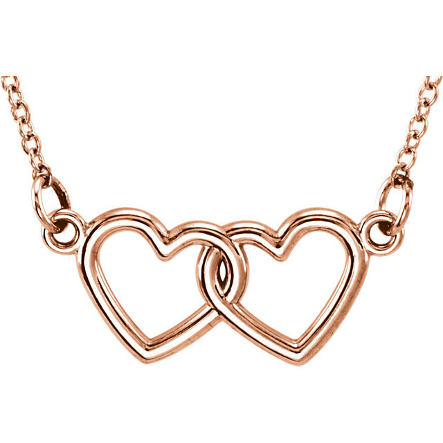 14K gold 14K Pink Gold Double Heart Pendant With 18" Chain - main view