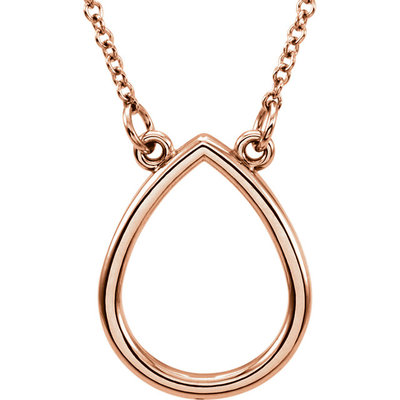 Geo Teardrop Solid Gold Rose Gold Pendant With 16" Chain