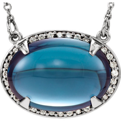 14kt White Gold London Blue Topaz And 1/6 CTW Diamond Necklace