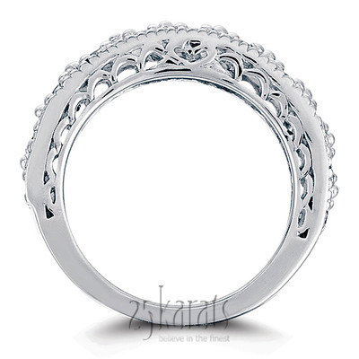 14K white gold Antique Filigree Round Diamond Wedding Band (1/3 ct. tw.) - main view