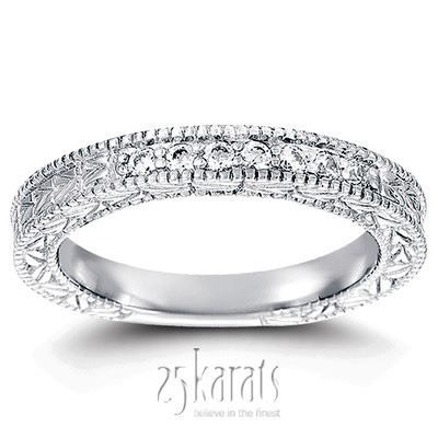 14K white gold Antique Design Engraved Diamond Anniversary Band (0.70 ct. tw.) - main view