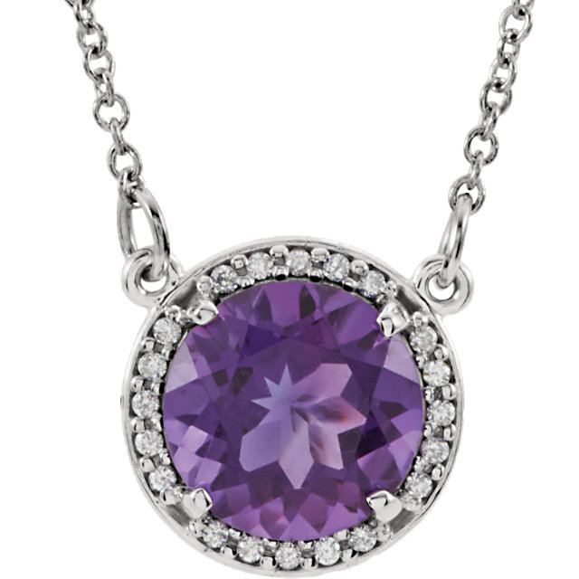 Amethyst Center 0.05 CTW Accent Diamond 14k White Gold Necklace