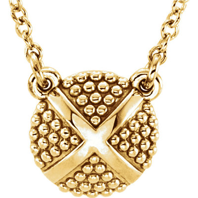 Beaded XO Design 14k Gold Pendant With 18" Chain
