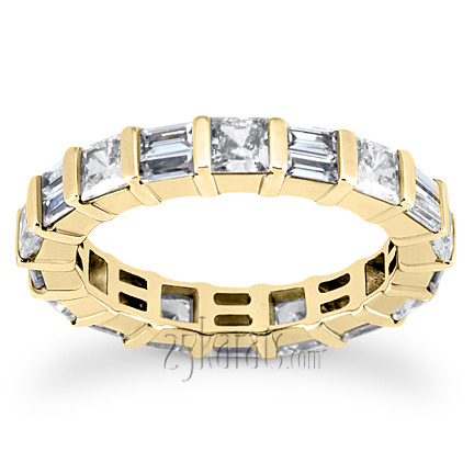 14K white gold 1.62 ct. Princesss Sapphire and Baguette Cut Diamond Eternity Wedding Band 1 - alternate view 2