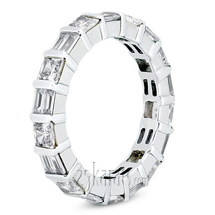 14K white gold 1.62 ct. Princesss Sapphire and Baguette Cut Diamond Eternity Wedding Band 1 - alternate view 3