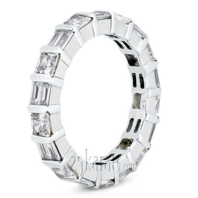 1.80 ct. Princesss Sapphire and Baguette Cut Diamond Eternity Wedding Band 1 thumbnail 3