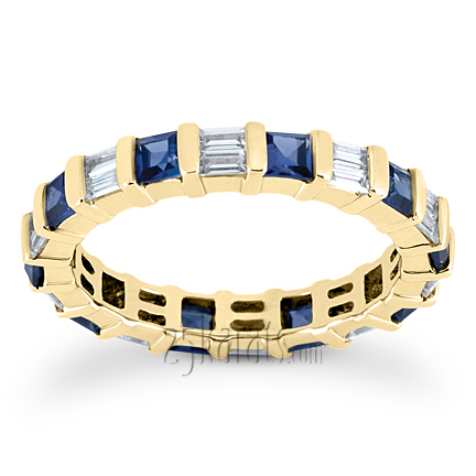 Blue Sapphire and 0.72 ct. tw. Baguette Alternating Eternity Band - view 2