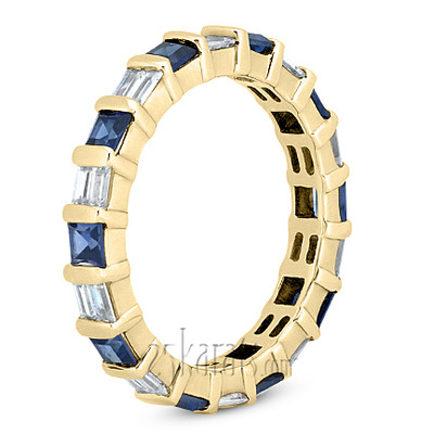Blue Sapphire And 0.80 ct. tw. Baguette Diamond Alternating Eternity Band  thumbnail 4