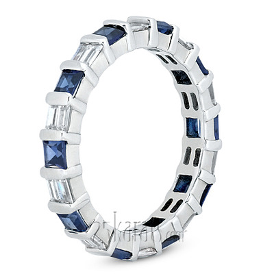 Blue Sapphire and 0.80 ct. tw. Baguette Alternating Eternity Band thumbnail 3