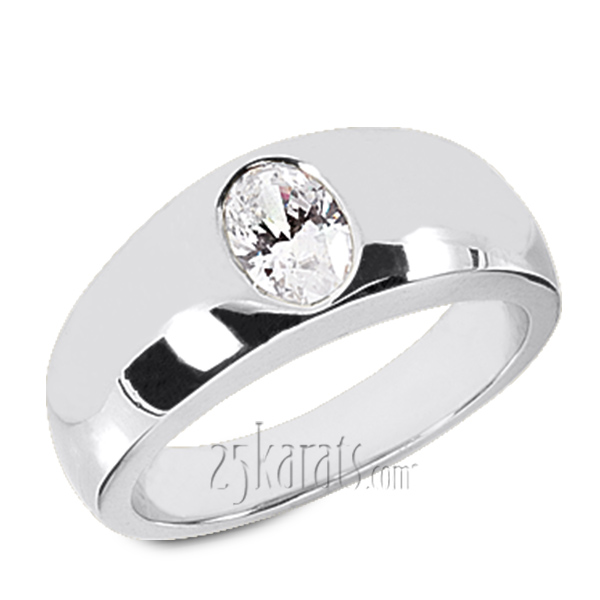 Oval Diamond Solitaire Man Ring (7x5mm)