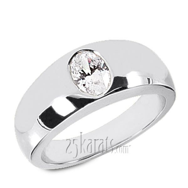 14K white gold Oval Solitaire Diamond Men's Ring - main view