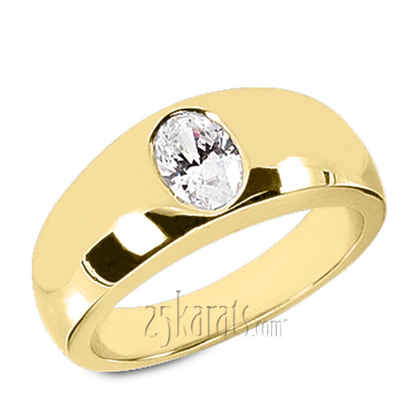 14K white gold Oval Solitaire Diamond Men's Ring - alternate view 2