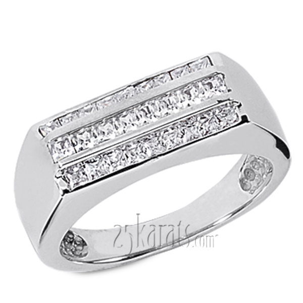 Triple Row Princess Cut Channel Set Man Diamond Ring (1.05 ct.tw)