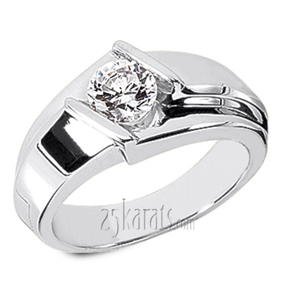 Dazzling Bar Set Round Diamond Solitaire Men's Ring (0.75ct)